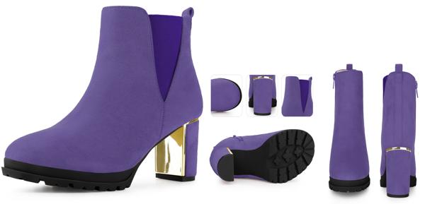 Perphy 女性用プラットフォームチェルシーブーツラウンドトゥチャンキーヒールアンクルブーツ パープル 24.5の通販は 5,437円