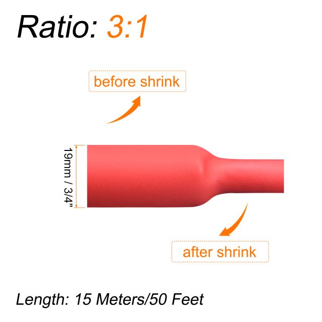 uxcell 熱収縮チューブ 3:1比率 19 mm直径 15 M 接着剤裏地付き 二重壁熱収縮チューブ 防水シール レッド 5,135円