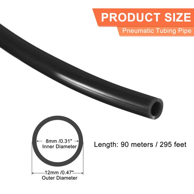 uxcell 空気圧チューブパイプ 12 mm x 8 mm 90 M PU エアラインチューブ ホースチューブ 流体移送エアコンプレッサー用 ブラックの通販は 11,631円