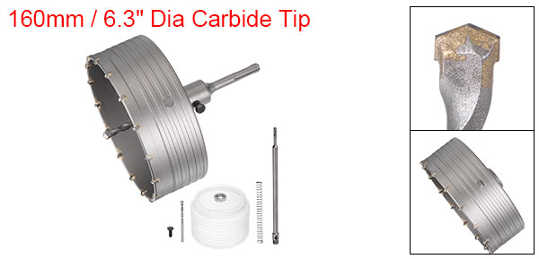 uxcell コンクリート用ホールソー 160mm/ 6.3 直径 カーバイトチップカッター ラウンドシャンク コンクリートセメントレンガ石壁用の通販は