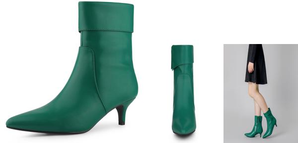 Allegra K レディース フォールド オーバー キトゥン ヒール アンクル ブーツ 緑 25.5 5,144円