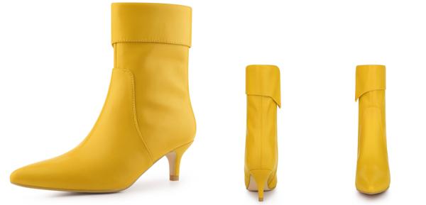 Allegra K レディース フォールド オーバー キトゥン ヒール アンクル ブーツ イエロー 23.5の通販は 5,442円