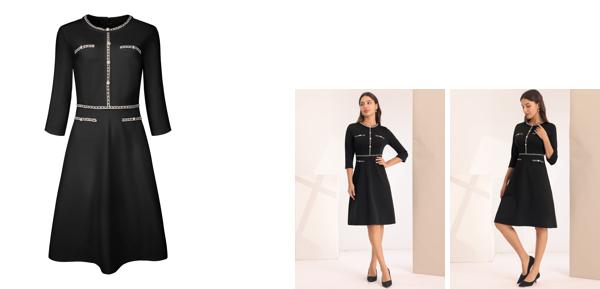 Hobemty ワンピース トリム ドレス コントラストカラー Aライン オフィス ツイード 通勤 ビジネス デート レディース ブラック Lの通販は 5,002円
