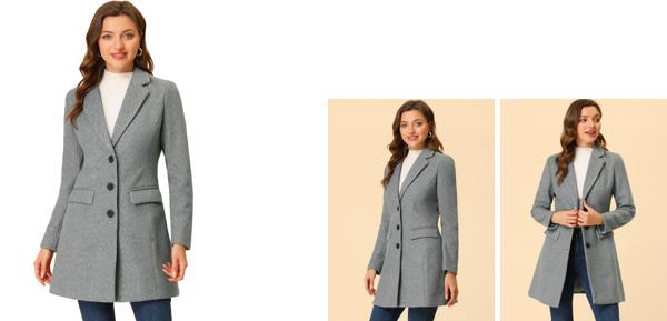 Allegra K チェスターコート レディース 冬 ラシャ風 ロングコート カジュアル 通勤 無地 アウター ライトグレー 3XLの通販は 7,956円