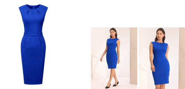 Hobemty ワンピース シースドレス プリーツネック ノースリーブ ワークペンシルドレス ボディコン レディース ロイヤルブルー XLの通販は 4,762円