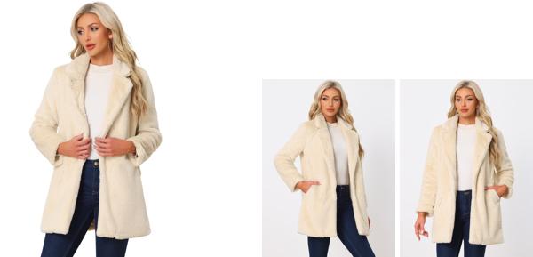 Allegra K オーバーコート ポケット付き ジャケット ラペルカラー フェイクファー 冬 暖かい レディース アプリコット Sの通販は 5,372円