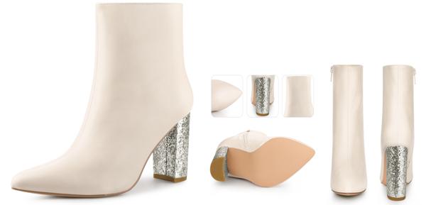 Perphy グリッターヒールファッションキラとがったつま先ジッパーチャンキーヒール アンクルブーツ ヒール 女性用 ミルクホワイト 23.5cmの通販は 4,698円