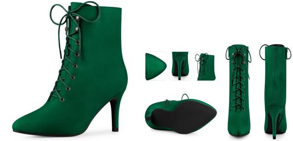 Perphy 女性用ポインティトゥジップレースアップスティレットヒールアンクルブーツ エメラルドグリーン 26.5cmの通販は