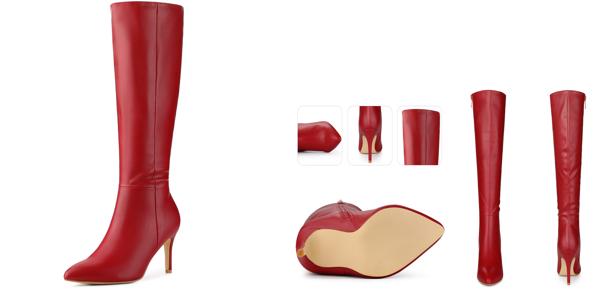 Perphy 女性用ポインテッドトゥサイドジッパースティレットヒールニーハイブーツ レッド 24.5cmの通販は 5,154円