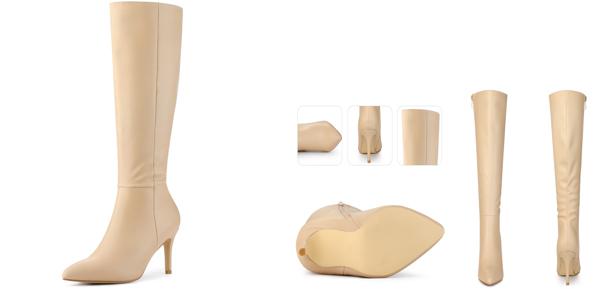 Perphy 女性用ポインテッドトゥサイドジッパースティレットヒールニーハイブーツ 肌色 23.5cmの通販は 5,511円