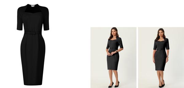 Hobemty ペンシルドレス シース ベルト付き ヴィンテージ ハートネック 結婚式 レディース ブラック Sの通販は 4,811円