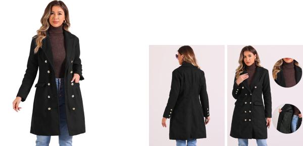 Allegra K レディース ピーコート ノッチドラペル ダブルブレスト ミドル丈 冬用コート ブラック 2XLの通販は 5,487円