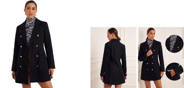 Allegra K レディース 冬用オーバーコート ノッチラペル ダブル ブレストコート ブラック Lの通販は 5,496円