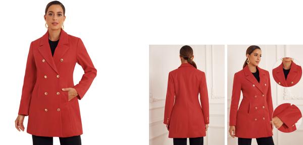 Allegra K レディース 冬用オーバーコート ノッチラペル ダブル ブレストコート レッド Lの通販は 5,265円
