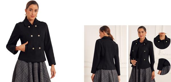 Allegra K レディース ラペルコート ポケット付き ダブルブレスト 長袖 カジュアル ピーコート ブラック XLの通販は 5,705円