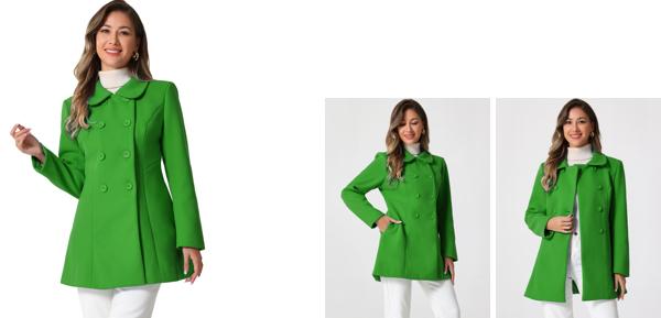 Allegra K トレンチコート ダブルブレスト 丸襟 アウターウェア 長袖 防寒 秋冬 レディース グリーン XLの通販は 6,789円