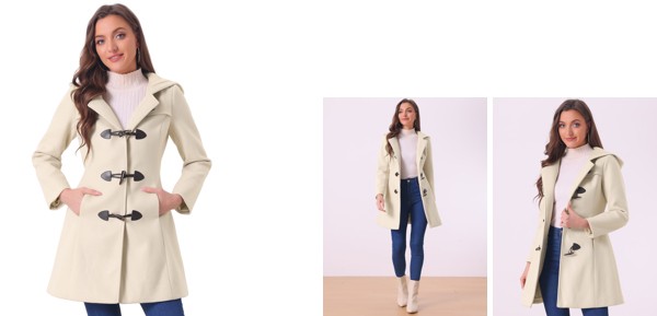 Allegra K コート 冬用 アウター ジャケット フード付き ボタンアップ ダッフル レディース ベージュ Mの通販は