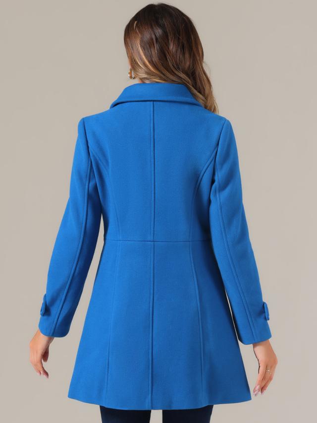 Allegra K ロングコート アウター 丸襟 シングルブレスト ボタン レディース ロイヤルブルー M