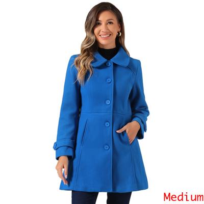 Allegra K ロングコート アウター 丸襟 シングルブレスト ボタン レディース ロイヤルブルー M