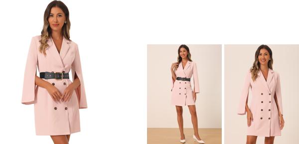 Allegra K ブレザードレス ベルト付きワンピース ダブルブレスト エレガント スリットスリーブ ワーク オフィス レディース ピンク Mの通販は 4,566円