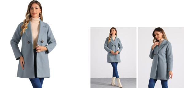 Allegra K チェスターコート レディース ジャケット 秋冬 ラシャコート アウター コート ラグランスリーブ 防寒 グレーブルー Mの通販は