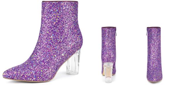 Allegra K アンクルブーツ スパンコール 光沢 クリア チャンキーヒール ポインテッドトゥ レディース パープル 23.5 cmの通販は 5,136円