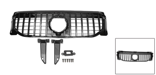 X AUTOHAUX メルセデスベンツに対応GLB250 2020-2022用フロントアッパーフードバンパーグリル AMGスタイル グロス黒い