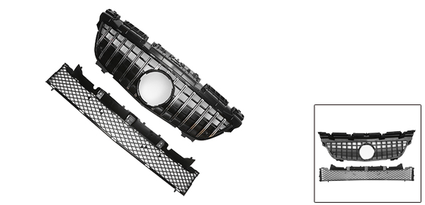 X AUTOHAUX メルセデスベンツに対応SLK200 2012-2016用フロントアッパーフードバンパーグリル AMGスタイル クロームシルバートーン黒い