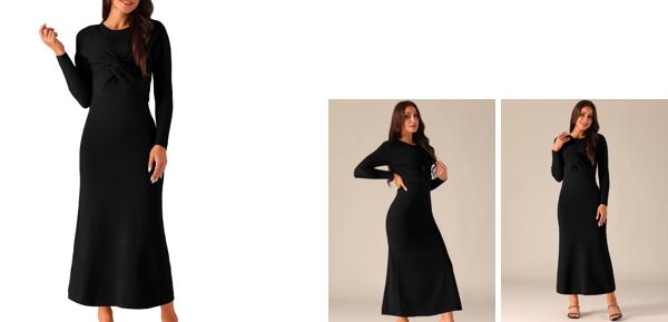 uxcell レディース 2ピース タンクドレスセット 長袖 ツイストフロント セーター Aラインドレス 無地 エレガンス ブラック Lの通販は 5,109円