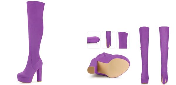 Perphy ニーハイブーツ ブロックヒール プラットフォーム レディース パープル 25.0cmの通販は 6,017円