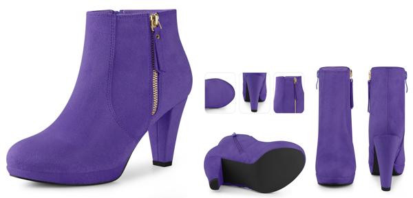 Perphy チャンキーヒールブーティ アンクルブーツ ウィンターシューズ 丸いつま先 厚底 レディース ダークパープル 25.0cm 5,098円