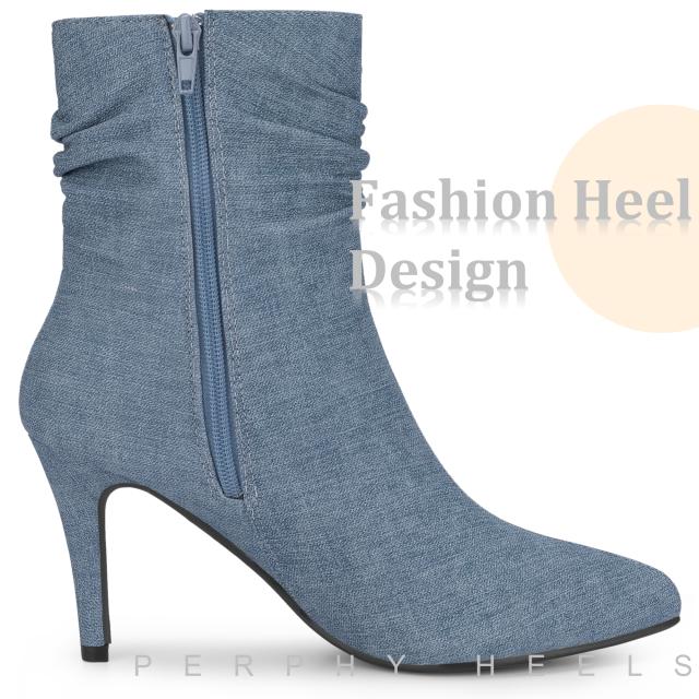 Perphy ポインテッドトゥ スラウチド スティレットヒール アンクルブーツ レディース 青 24.0cmの通販は 5,136円