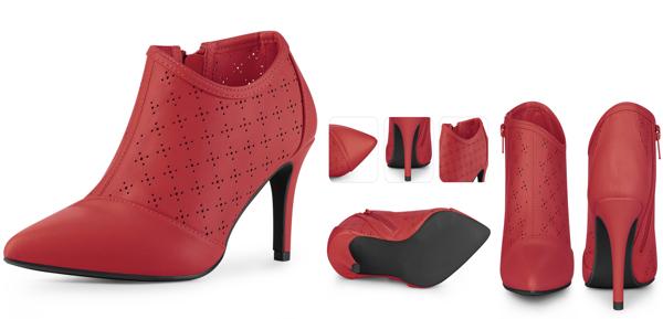 Perphy 女性用穴あきポインテッドトゥジッパースティレットヒールアンクルブーツ レッド 24.5cmの通販は 5,000円