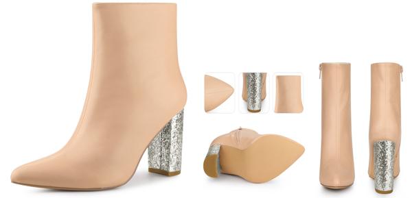 Perphy グリッターヒールファッションキラとがったつま先ジッパーチャンキーヒール アンクルブーツ ヒール 女性用 肌 23.5cmの通販は 5,220円