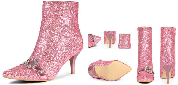 Perphy 女性用シューズ ラインストーン ポインテッドトゥ スティレットヒール シャイニー アンクルブーツ レディース ピンク 26.5cmの通販は