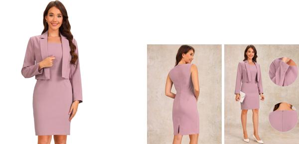 Allegra K レディース ビジネスドレススーツセット ノースリーブ ボディコンドレス 長袖 クロップドブレザー 仕事着 グレーピンク XSの通販は 5,337円