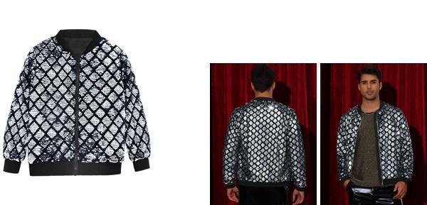 Lars Amadeus ボンバー ジャケット 長袖 アーガイル スパンコール ベースボール コート パーティー クラブ シャイニー メンズ シルバー XLの通販は 5,819円