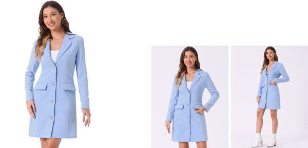 Allegra K ワークドレス カジュアルワンピース ブレザードレス ノッチドラペルカラー オフィス レディース ブルー Mの通販は 4,982円