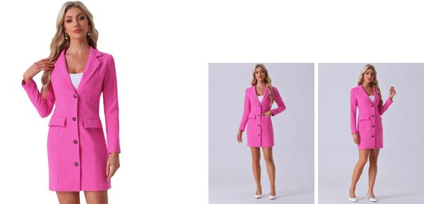 Allegra K ワークドレス カジュアルワンピース ブレザードレス ノッチドラペルカラー オフィス レディース ホットピンク Sの通販は 5,263円