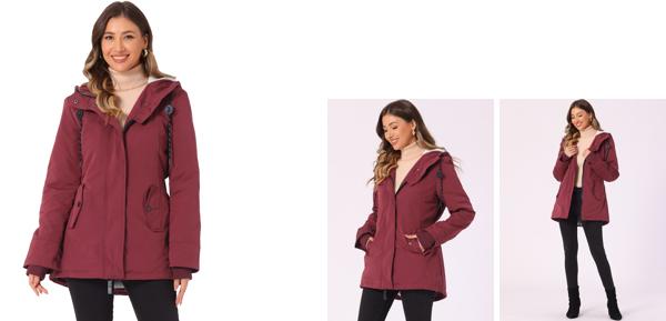 Allegra K レディース パーカーコート タイウエストポケット フェイクファー フード付きジャケット レッド XLの通販は 6,136円