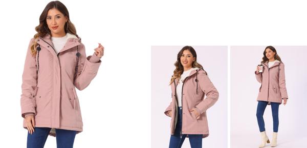 Allegra K レディース パーカーコート タイウエストポケット フェイクファー フード付きジャケット ピンク XSの通販は