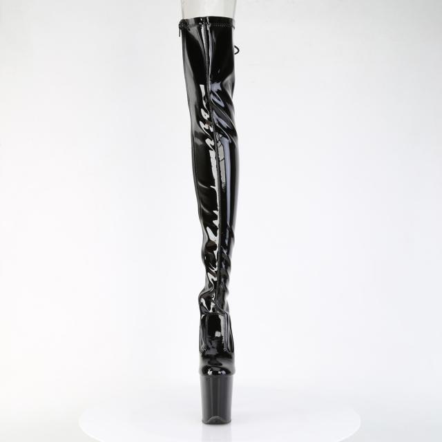 Pleaser(プリーザー) FLAMINGO-3850 レースアップバック 厚底 サイハイブーツ 20?pヒール サイドZIP エナメル黒◆取り寄せ_1