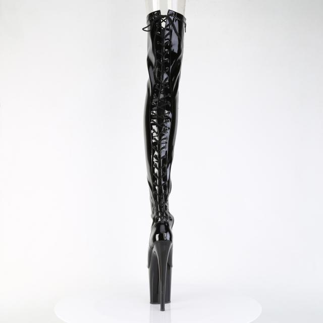 Pleaser(プリーザー) FLAMINGO-3850 レースアップバック 厚底 サイハイブーツ 20?pヒール サイドZIP エナメル黒◆取り寄せ_3