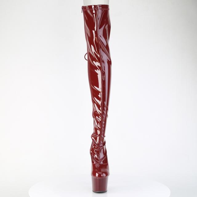 Pleaser(プリーザー) ADORE-3063 バックレースストレッチサイハイブーツ ピンヒール 厚底 サイドZIP 光沢 バーガンディ◆取り寄せ◆取り寄せ_1
