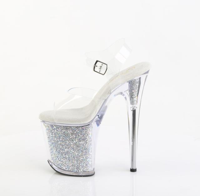 Pleaser(プリーザー) FLAMINGO-808PREM-RSI ラインストーン厚底 アンクルストラップサンダル ソフトTPUアッパー 8インチ(約20cm)ヒール クリア／クリア-シルバーAB RS◆取り寄せ_2