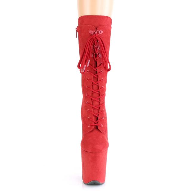 Pleaser(プリーザー) FLAMINGO-1050FS フラミンゴ レースアップミッドカーフブーツ フェイクスウェード サイドZIP レッド 赤◆取り寄せ_1