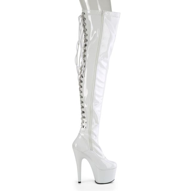 Pleaser(プリーザー)　ADORE-3063 バックレースストレッチサイハイブーツ ピンヒール 厚底 サイドZIP 光沢ホワイト エナメル白◆取り寄せ_4