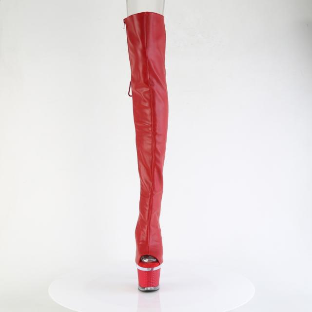 Pleaser(プリーザー) SPECTATOR-3030 オープントゥ／ヒール テクスチャー厚底サイハイブーツ つや消し赤/クリア-赤◆取り寄せ_1