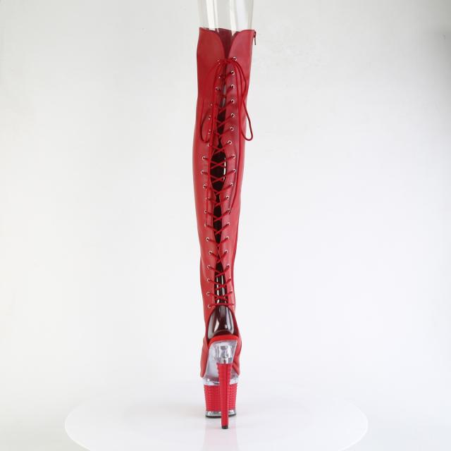 Pleaser(プリーザー) SPECTATOR-3030 オープントゥ／ヒール テクスチャー厚底サイハイブーツ つや消し赤/クリア-赤◆取り寄せ_3