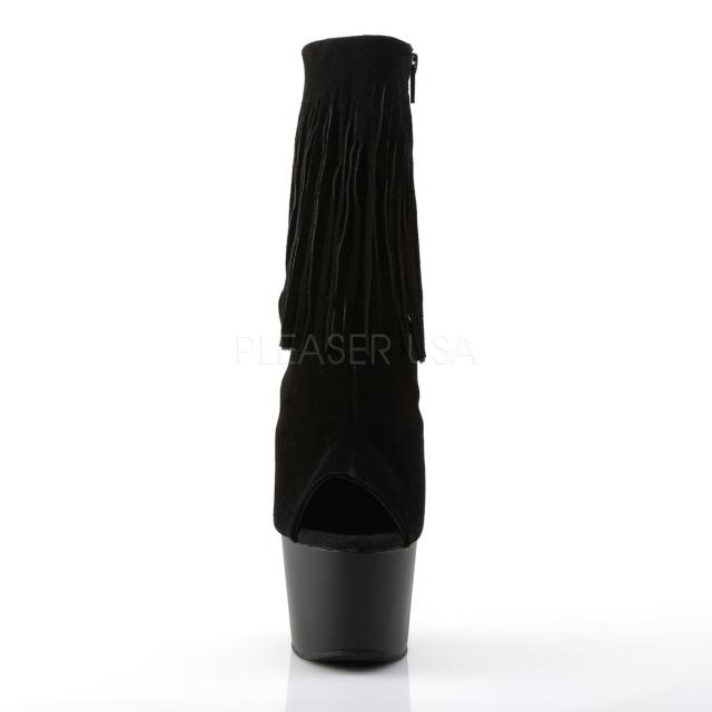 Pleaser ADORE-1019 オープントゥ／バック フリンジ付アンクルブーツ